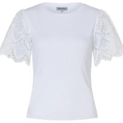 Rippenshirt mit spitzenärmel