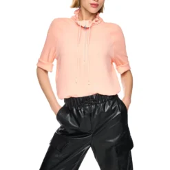Troyer-blusenshirt mit feinripp